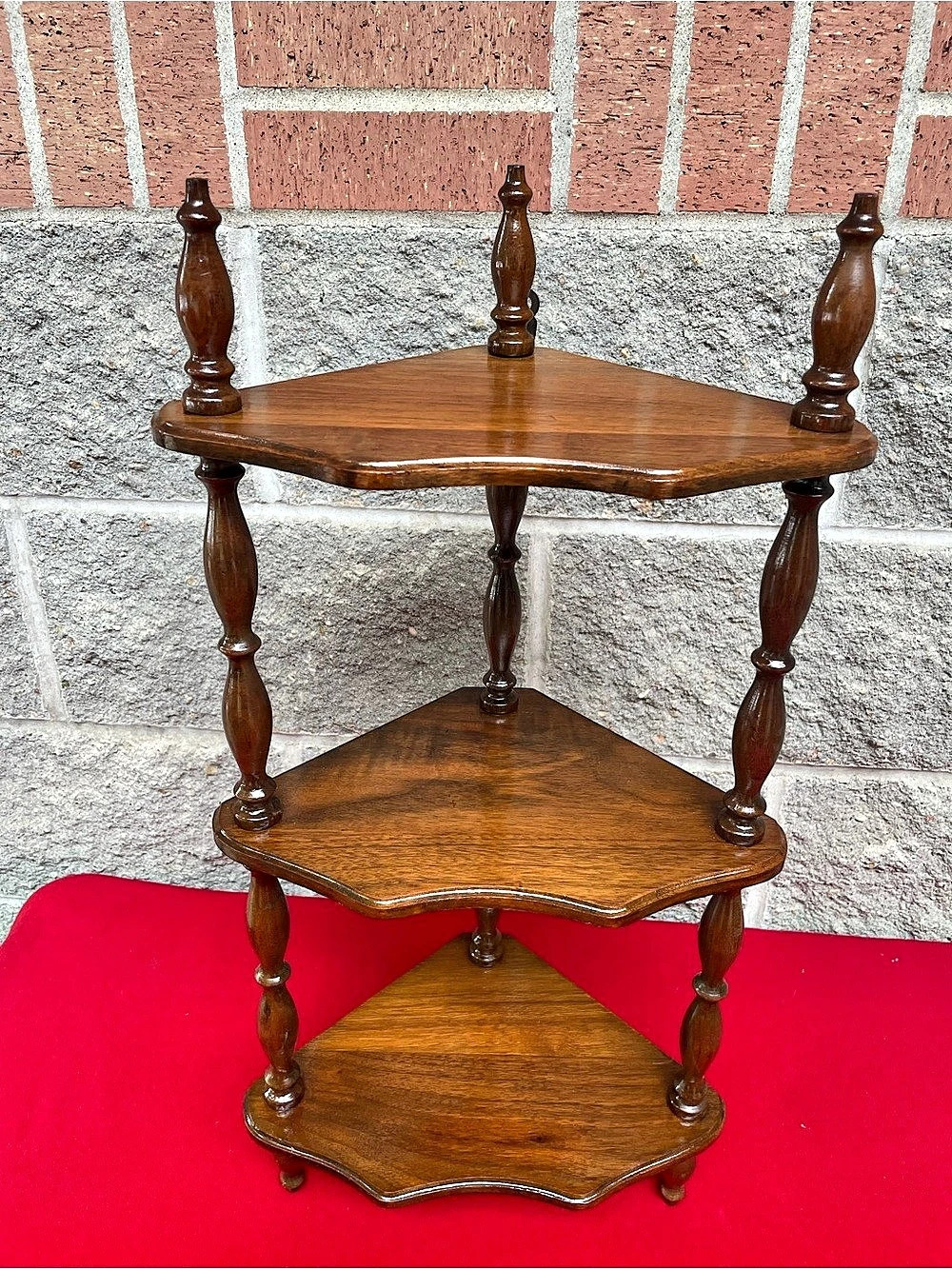 Three-Tier Brown Wooden Corner Display Shelving Unit